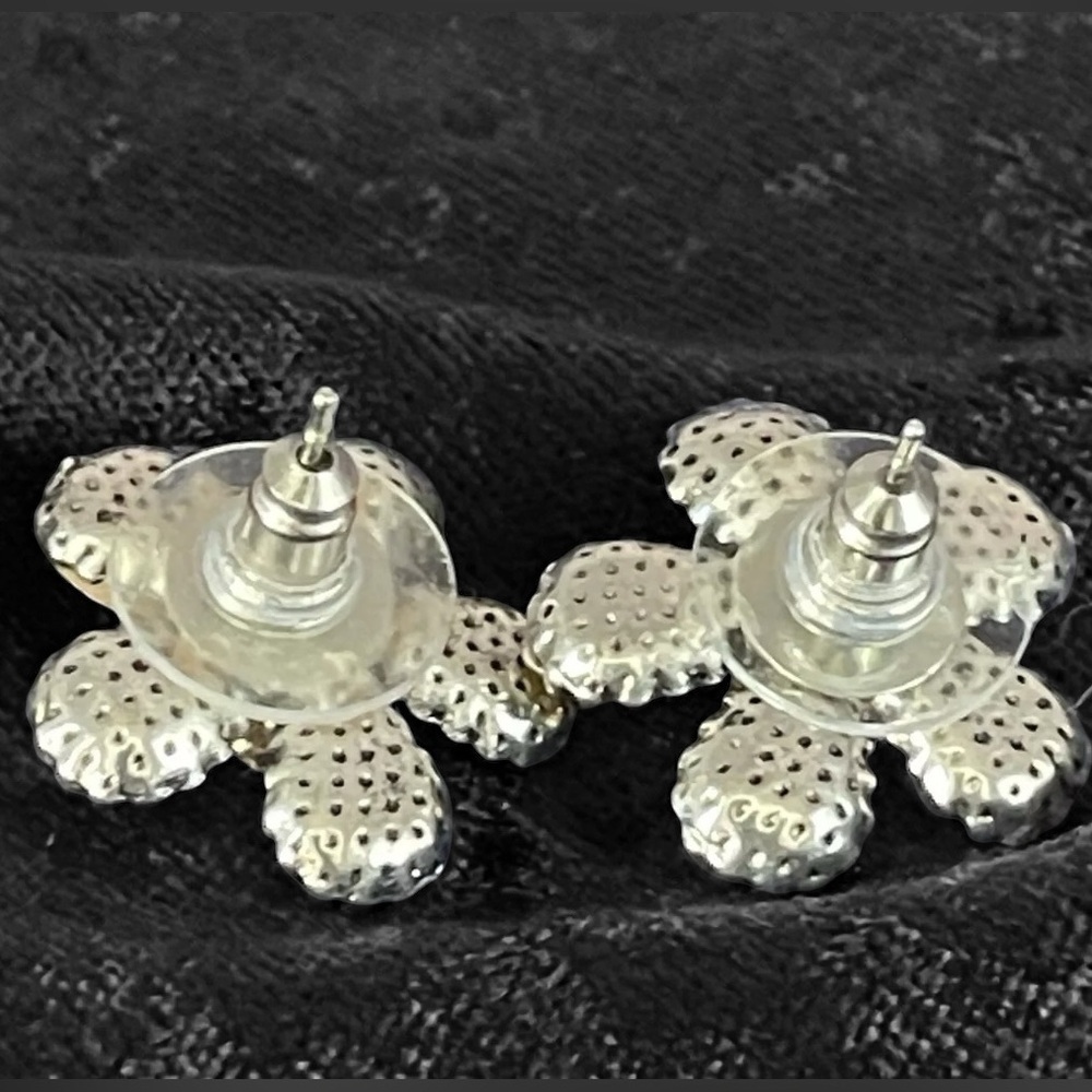 Rhinestone Flower Post Earrings Colorful Faux Gemstone Costume Jewelry - Picture 2 of 3